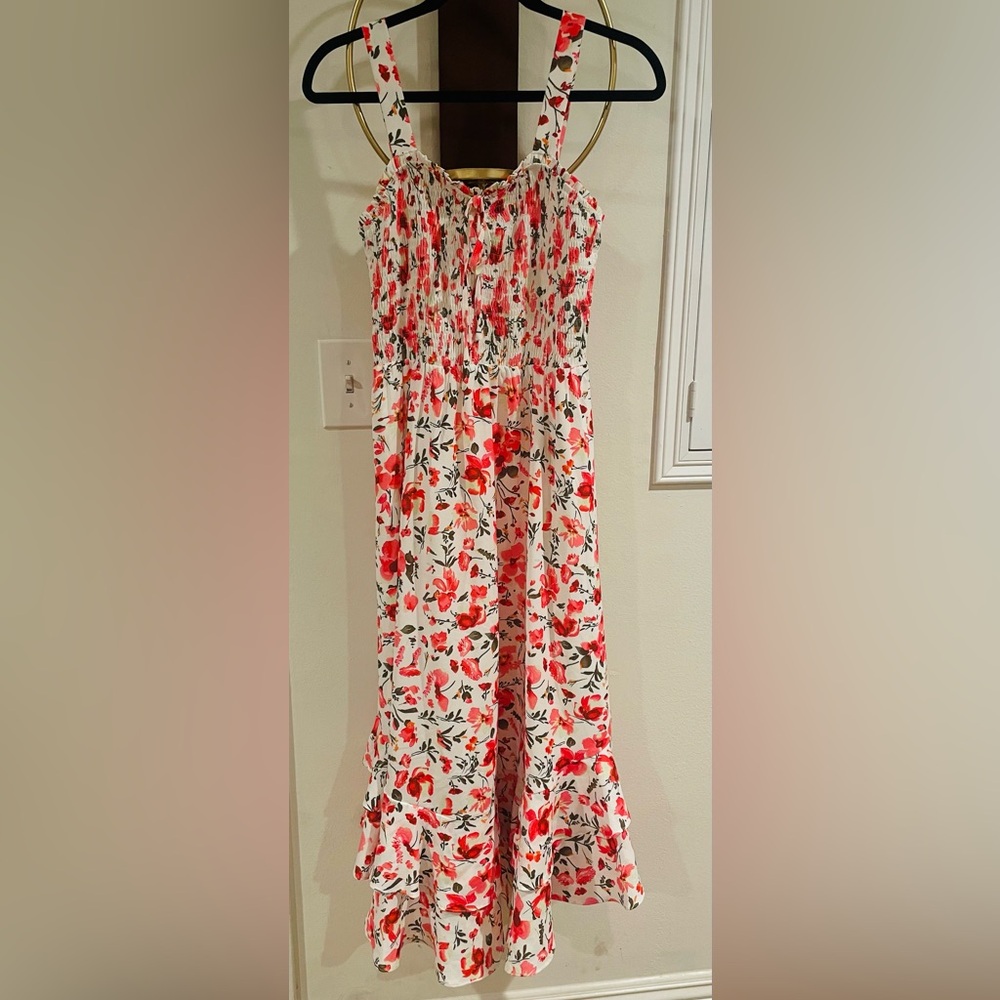 Grace Karin White Maxi Skirt with Red Floral Print